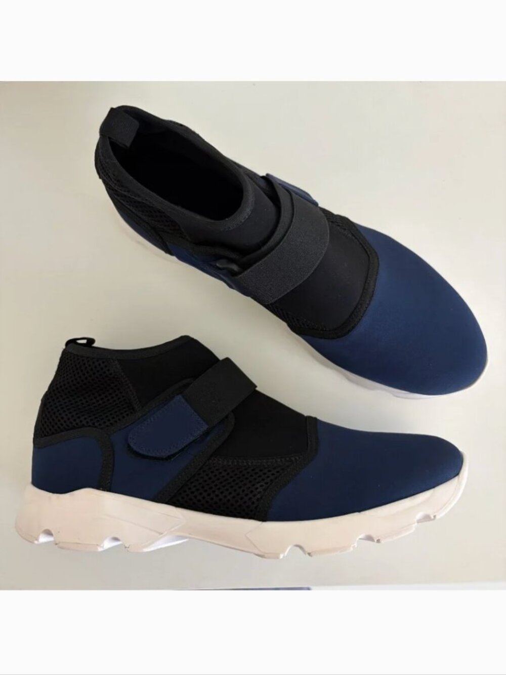 MARNI Mens Size 9 High-Top Sneaker Velcro Navy Blue/Black Neoprene